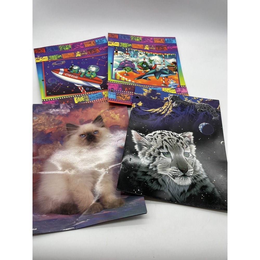 Coca Cola 3 Ring Folders Polar Bears Vintage 90s Lot of 4 Cat, Tiger‎